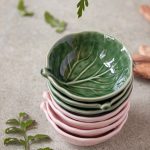 Set of small green and pink leaf plates
